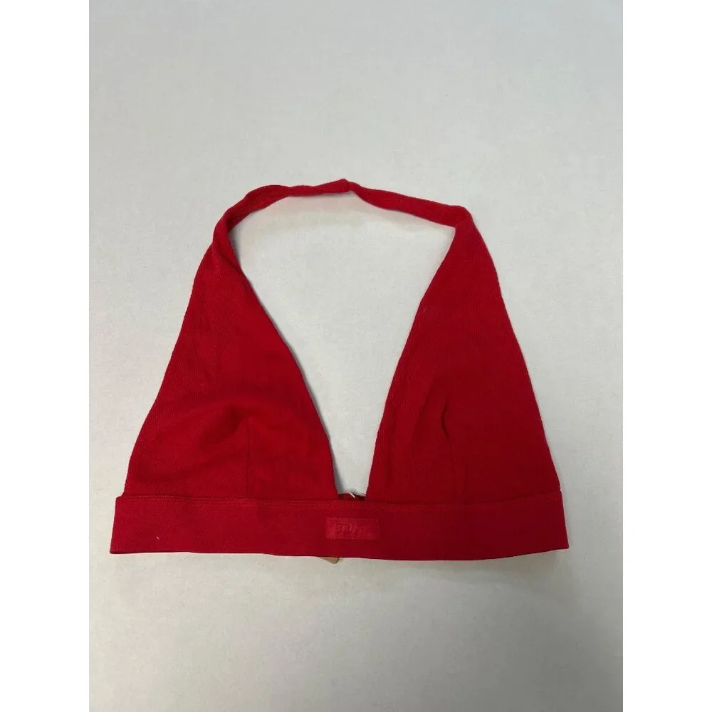 SKIMS Cotton Rib Halter Bralette Cranberry Size Large NWT - Picture 4 of 8